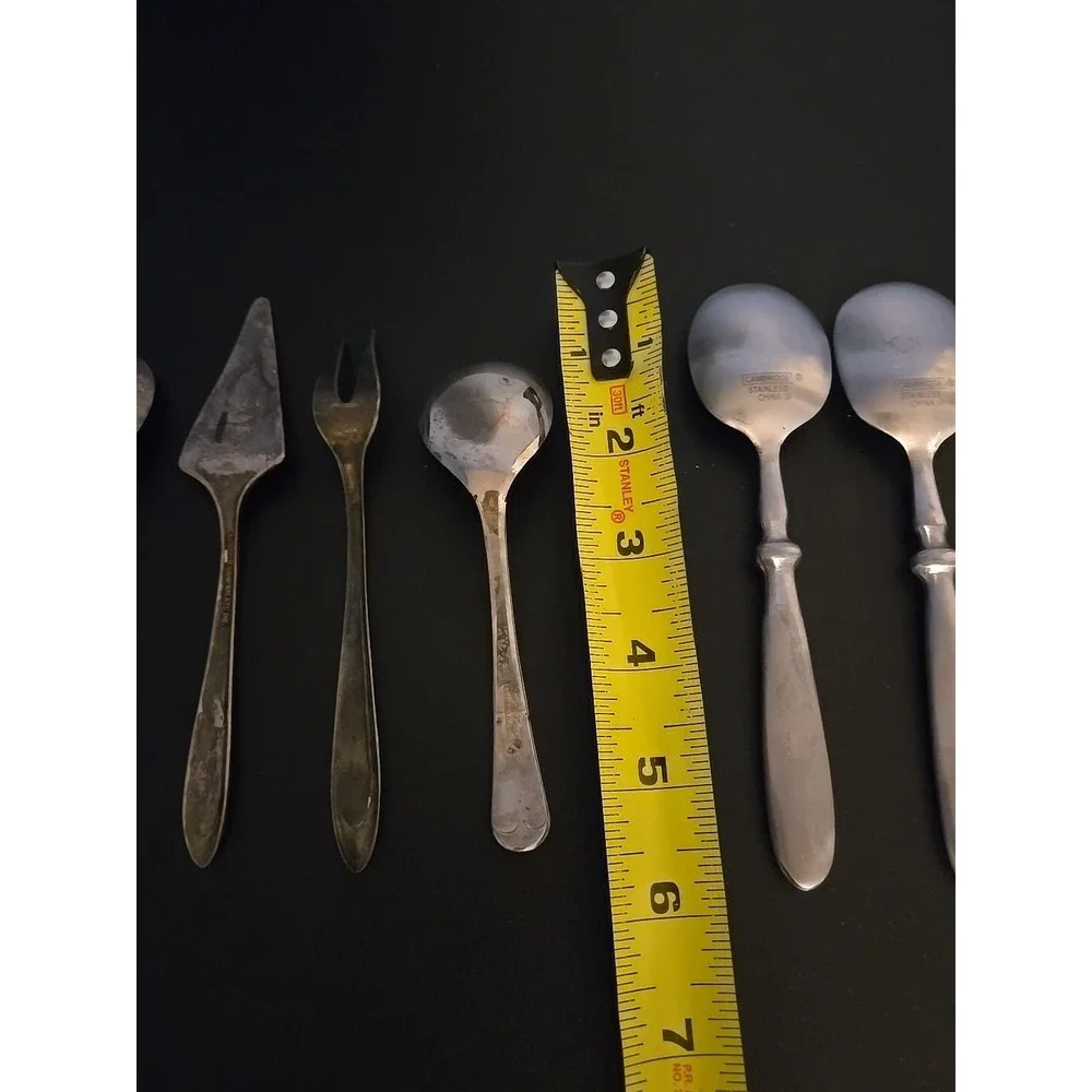 Lot Of 6 Various Silverplated Flatware Spoons Forks w 2‎ Stainless Steel Spoons